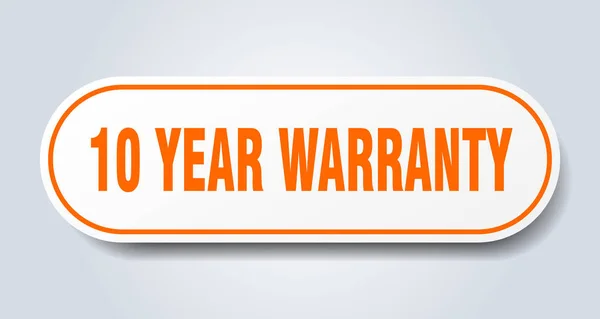 Sinal de garantia de 10 anos. 10 anos de garantia adesivo laranja arredondado. 10 anos de garantia — Vetor de Stock