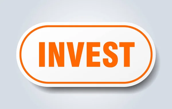 Το σύμβολο επένδυσης. επενδύσει στρογγυλεμένο πορτοκαλί αυτοκόλλητο. Επενδύσουν — Διανυσματικό Αρχείο