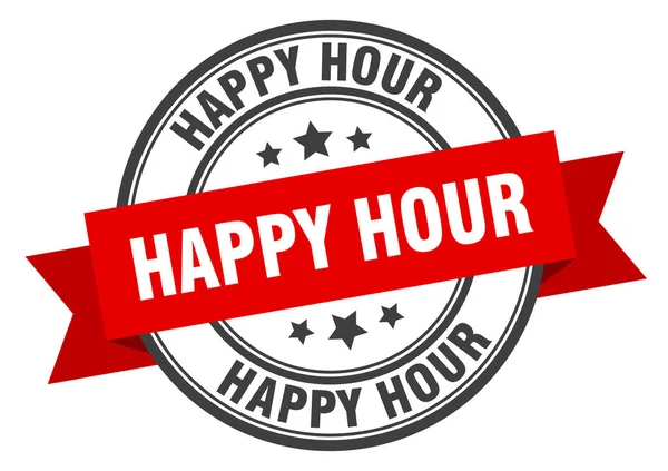 Etiqueta happy hour. sinal de banda vermelha happy hour. happy hour — Vetor de Stock