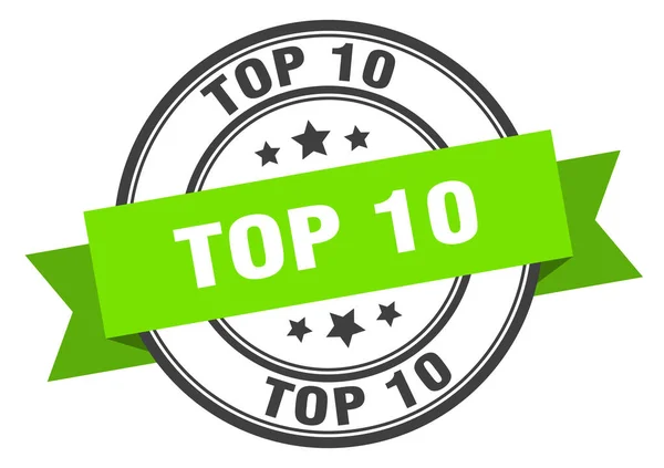 Top 10 etiqueta. top 10 sinal de banda verde. Topo 10 — Vetor de Stock