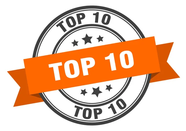 Topp 10-etikett. Topp 10 orange band skylt. Topp 10 — Stock vektor