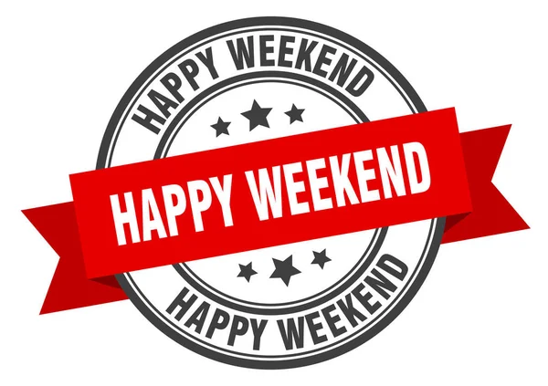 Etiqueta de fin de semana feliz. Feliz fin de semana señal de banda roja. feliz fin de semana — Vector de stock