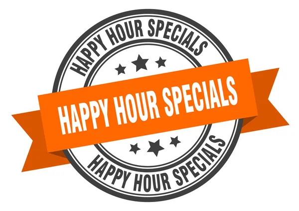 Happy Hour Specials Etikett. Happy Hour Specials orangefarbenes Band-Schild. Happy Hour Specials — Stockvektor