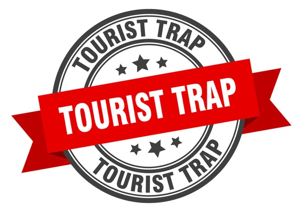 観光トラップラベル。観光トラップ赤いバンドサイン。観光トラップ — ストックベクタ