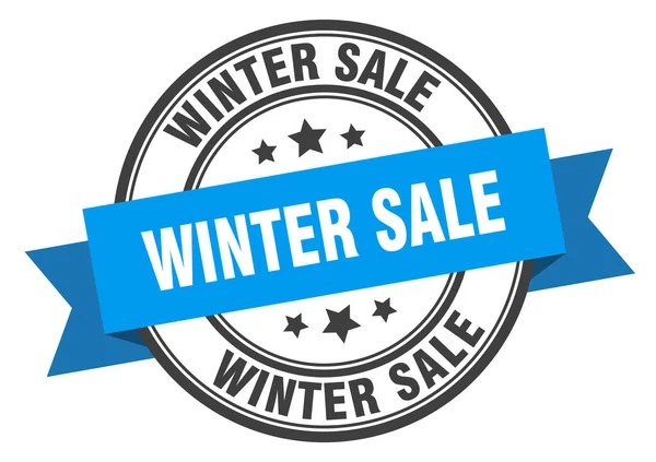 冬の販売ラベル。冬の販売ブルーバンドサイン。冬のセール — ストックベクタ