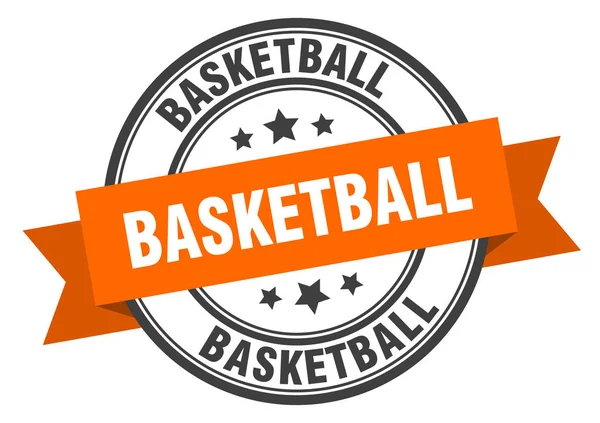 Ετικέτα μπάσκετ. πορτοκαλί πινακίδα της μπάντας μπάσκετ. Μπάσκετ — Διανυσματικό Αρχείο