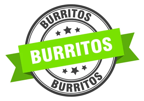 Burritos-Etikett. Burritos grünes Band Zeichen. Burritos — Stockvektor