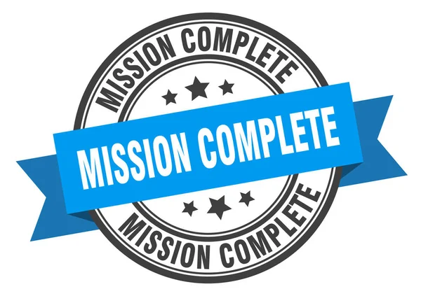 ミッションコンプリートラベル。ミッション完全な青いバンドサイン。ミッション完了 — ストックベクタ
