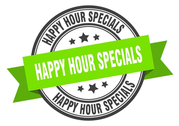 Etiqueta especial happy hour. happy hour especiales signo de banda verde. especiales de hora feliz — Archivo Imágenes Vectoriales