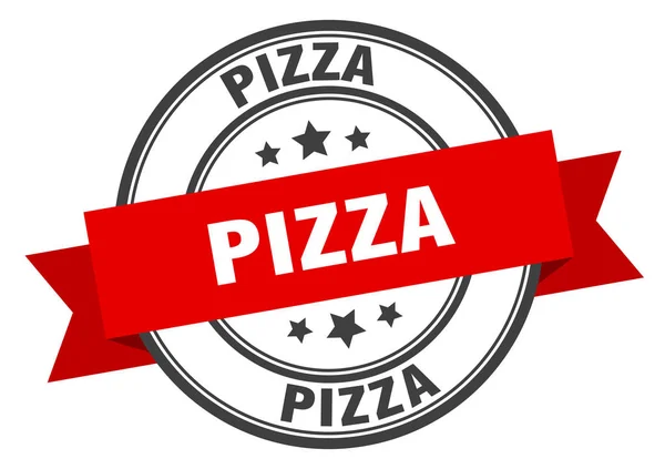 Этикетка пиццы знак красной ленты пиццы. пицца — стоковый вектор