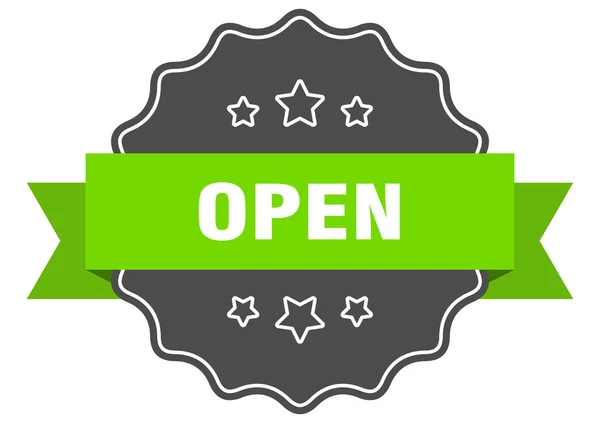 Abrir selo isolado. rótulo verde aberto. aberto — Vetor de Stock