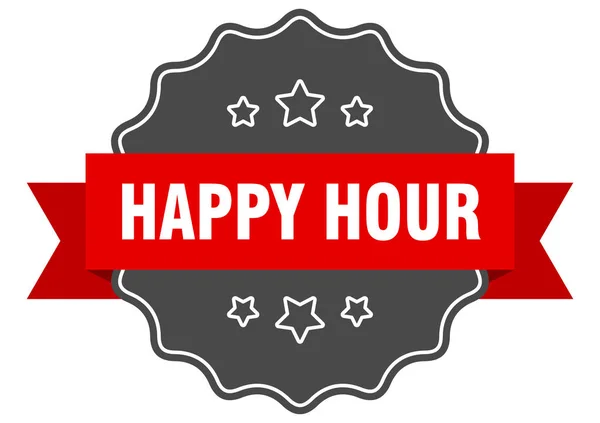 Happy Hour czerwona etykieta. Happy Hour izolowane uszczelnienie. Szczęśliwa godzina — Wektor stockowy