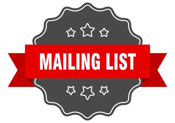 Mailing list etichetta rossa. sigillo isolato della mailing list. mailing list — Vettoriale Stock