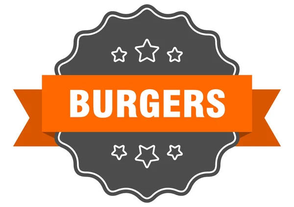 Guarnizione isolata hamburger. hamburger etichetta arancione. hamburger — Vettoriale Stock