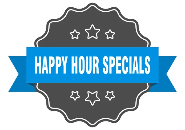 Happy hour speciali etichetta blu. happy hour speciali sigillo isolato. happy hour speciali — Vettoriale Stock