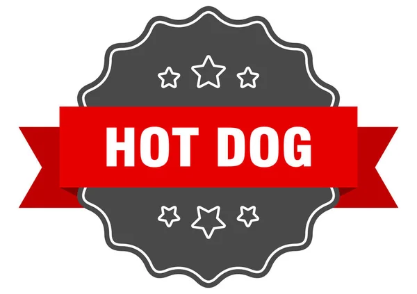 Hot dog etiqueta roja. Perro caliente sello aislado. perrito caliente — Vector de stock