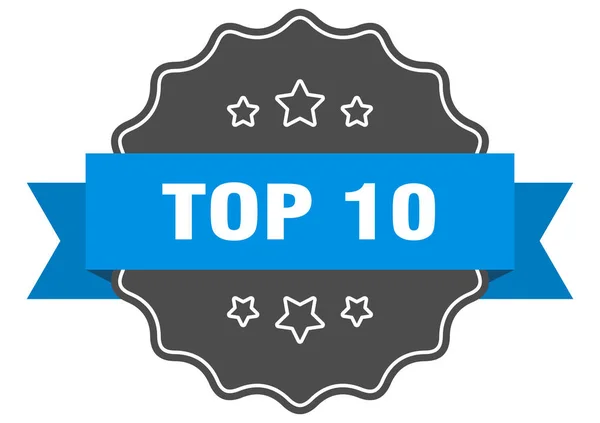 Top 10 etiqueta azul. Top 10 sello aislado. Parte superior 10 — Vector de stock