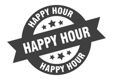 Happy hour sign. happy hour black round ribbon sticker vector Happy hour sign. happy hour black round ribbon sticker vector