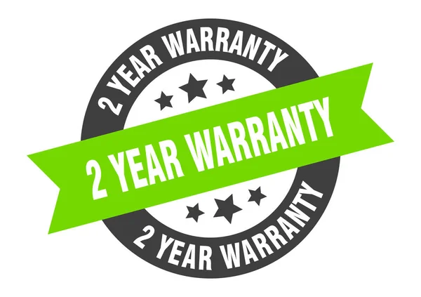2 year warranty sign. 2 year warranty black-green round ribbon sticker — Stock Vector