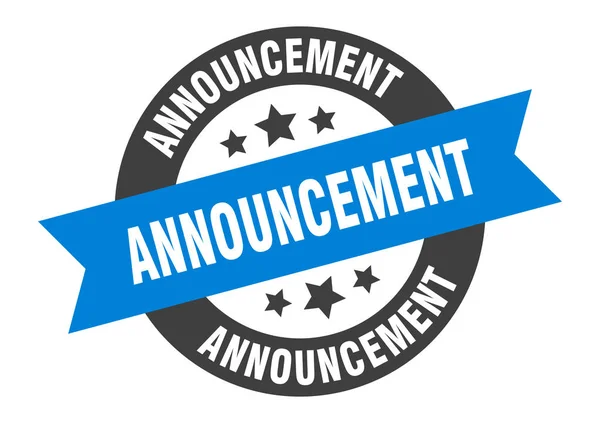 Announcement sign. announcement blue-black round ribbon sticker — Stock Vector