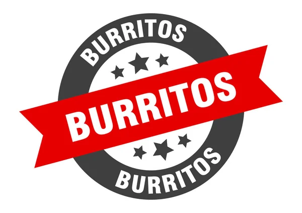 Burrito işareti. Burrito siyah-kırmızı yuvarlak kurdele çıkartması. — Stok Vektör