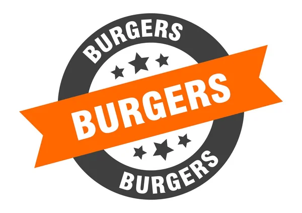 Hamburger segno. adesivo nastro rotondo arancione-nero hamburger — Vettoriale Stock
