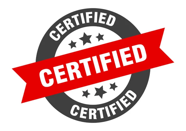 Сертифікований знак. сертифікована чорно-червона кругла стрічка наклейка — стоковий вектор