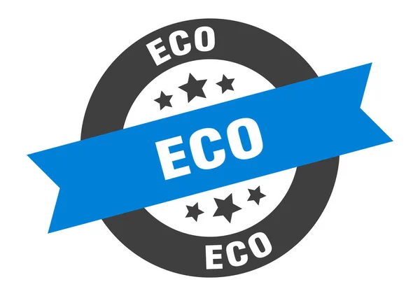 에코 사인. Eco blue-black round 리본 스티커 — 스톡 벡터