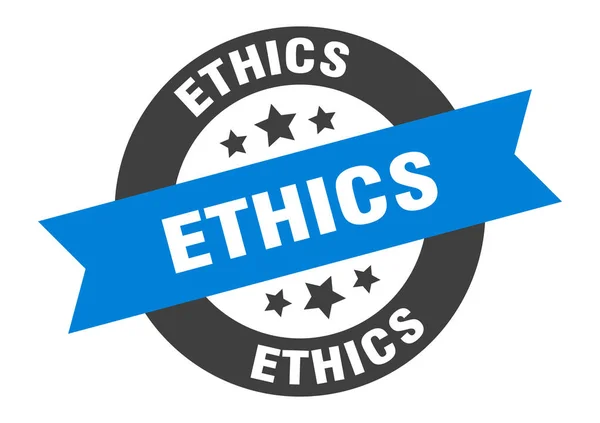 Ethisch teken. ethiek blauw-zwart rond lint sticker — Stockvector