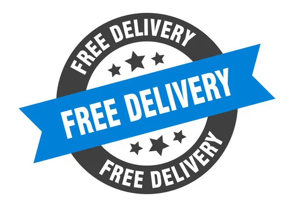 Sinal de entrega gratuita. etiqueta redonda azul-preta da fita da entrega livre — Vetor de Stock