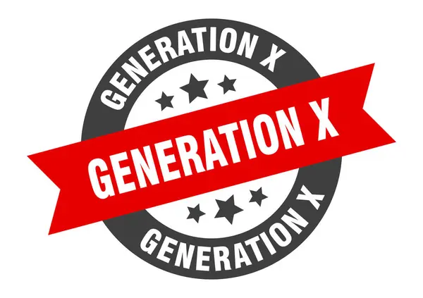 Sinal de geração x. etiqueta redonda da fita da geração x preto-vermelho —  Vetores de Stock