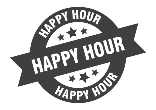 Happy hour sign. happy hour black round ribbon sticker — Stock Vector