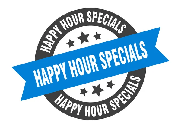 Happy Hour Specials unterzeichnen. Happy Hour Specials blau-schwarze runde Bandaufkleber — Stockvektor