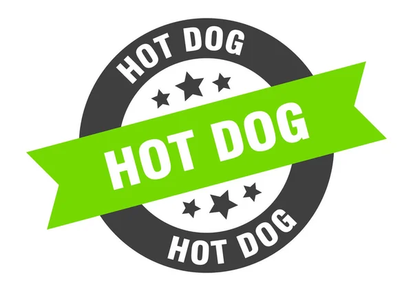 Značka hot dogu. hot dog black-green round ribbon sticker — Stockový vektor