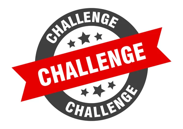 Σημάδι πρόκλησης. πρόκληση μαύρο-κόκκινο στρογγυλό αυτοκόλλητο κορδέλα — Διανυσματικό Αρχείο