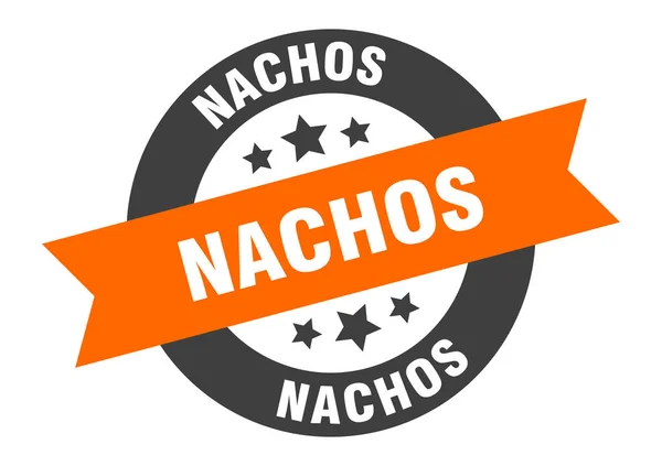 Nachos的标志。 玉米片橙色-黑色圆形色带贴纸 — 图库矢量图片