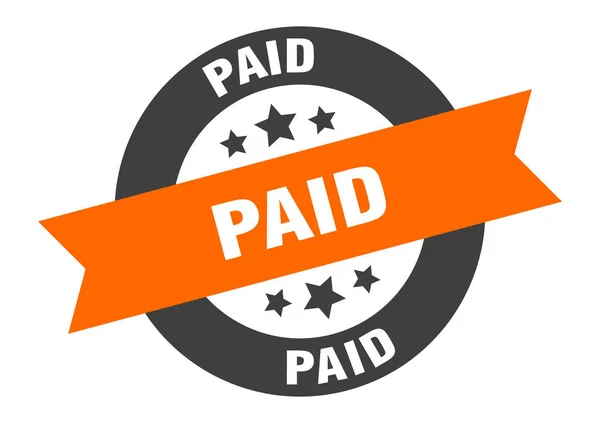 Paid sign. paid orange-black round ribbon sticker — Stock Vector