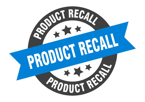 Señal de retiro del producto. etiqueta engomada cinta redonda azul-negro del retiro del producto — Vector de stock