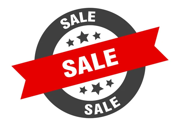 Segno di vendita. vendita adesivo nastro rotondo nero-rosso — Vettoriale Stock