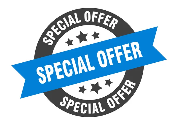 Signo de oferta especial. oferta especial azul-negro cinta redonda pegatina — Archivo Imágenes Vectoriales
