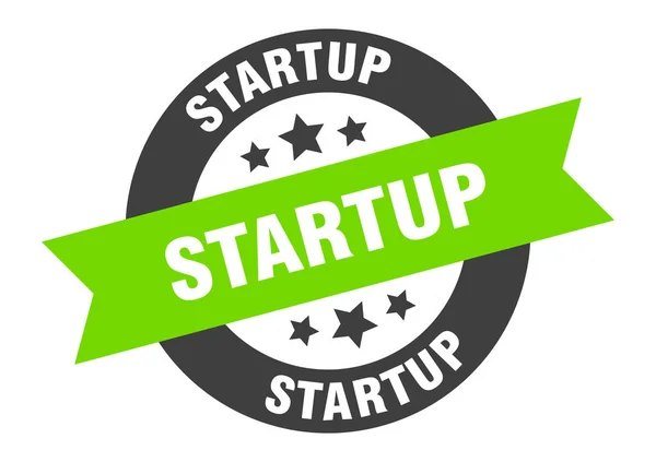 Startup sign. startup black-green round ribbon sticker — Stock Vector