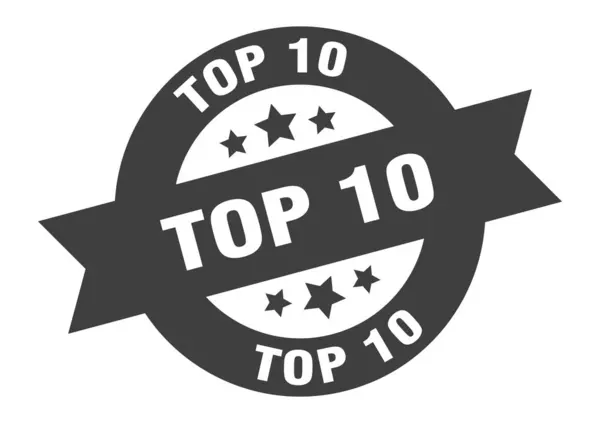 Top 10 signe. top 10 autocollant ruban rond noir — Image vectorielle