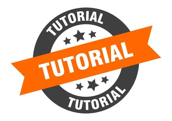 Signo tutorial. tutorial pegatina de cinta redonda naranja-negro — Vector de stock