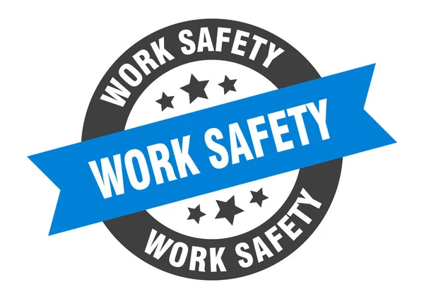 Arbeitssicherheitszeichen. Arbeitssicherheit blau-schwarze runde Bandaufkleber — Stockvektor