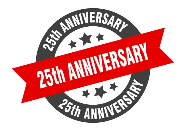 25η επέτειος. 25η επέτειος μαύρο-κόκκινο στρογγυλό αυτοκόλλητο κορδέλα — Διανυσματικό Αρχείο