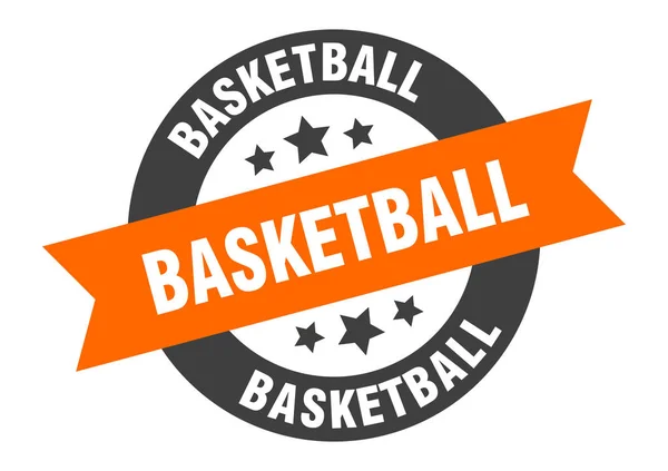 Πινακίδα μπάσκετ. μπάσκετ πορτοκαλί-μαύρο στρογγυλό αυτοκόλλητο κορδέλα — Διανυσματικό Αρχείο