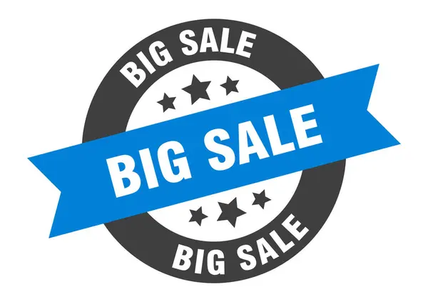 Большой знак продажи. Big sale blue-black round ribbon sticker — стоковый вектор