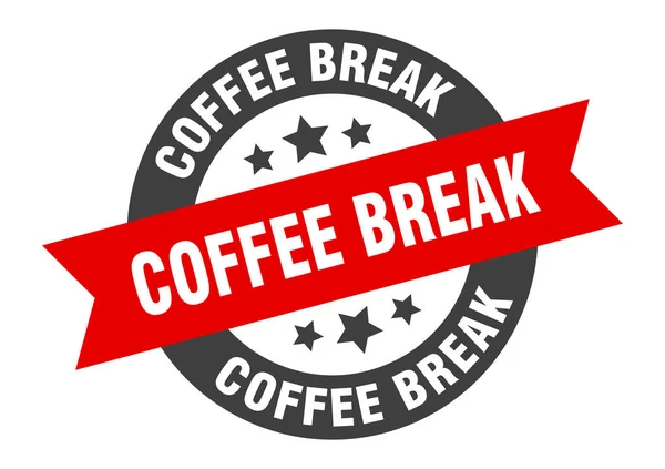 Señal de descanso de café. café romper negro-rojo cinta redonda pegatina — Vector de stock
