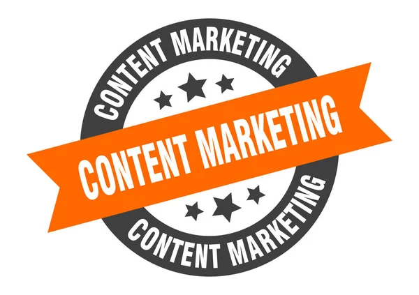 Content Marketing Zeichen. Content Marketing orange-schwarze runde Bandaufkleber — Stockvektor