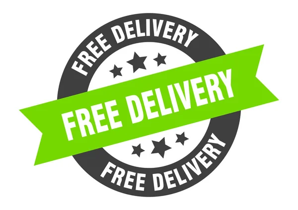 Sinal de entrega gratuita. etiqueta redonda preto-verde da fita da entrega livre — Vetor de Stock